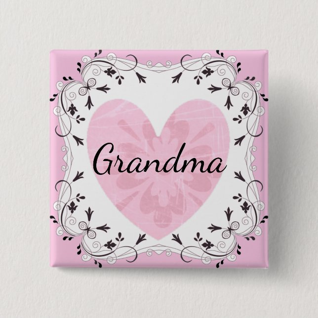 Hübsche Rosa- und Schwarz-Grandma-Babydusche Button (Vorderseite)