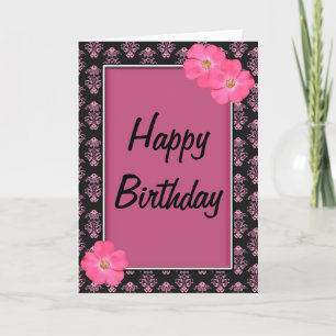 Hübsche Rosa und Schwarze Blume Happy Birthday Car Karte