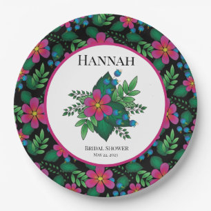 Hübsche, rosa und schwarze Flora Pappteller