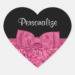 Hübsche Rosa und Schwarze Rose Blumenmotiv Bow Herz-Aufkleber
