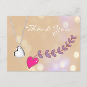 Hübsche rosa und silberne Herz-Halskette danke Postkarte