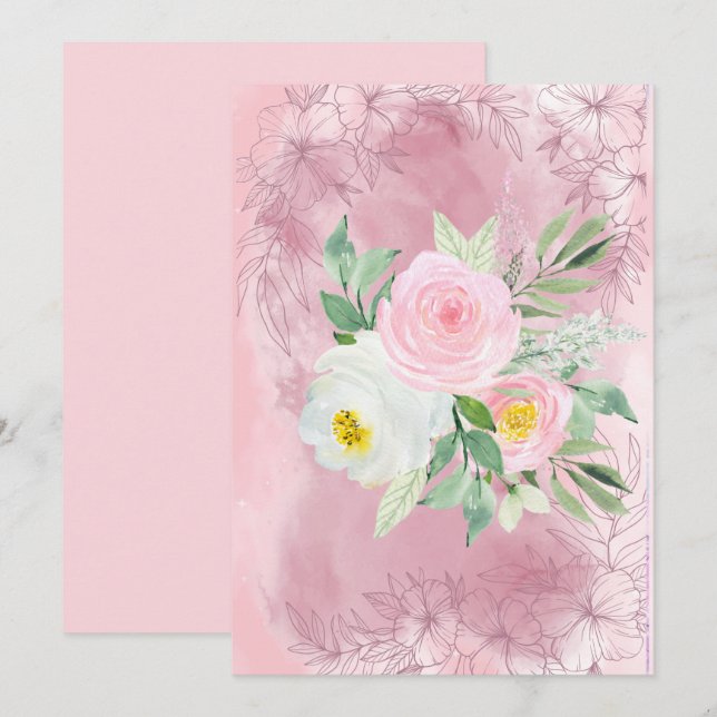 Hübsche, rosa und weiße Blume Ankündigung (Vorne/Hinten)