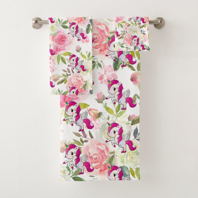 Hübsche Rosa und weiße Blume Regenbogenhaut Badhandtuch Set (Insitu)
