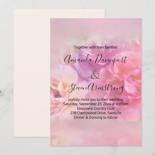 Hübsche Rosa und Weiße Nelken Foto Hochzeit Einladung (Vorne/Hinten)
