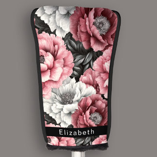 Hübsche rosa und weiße Pfingstrose personalisiert Golf Headcover