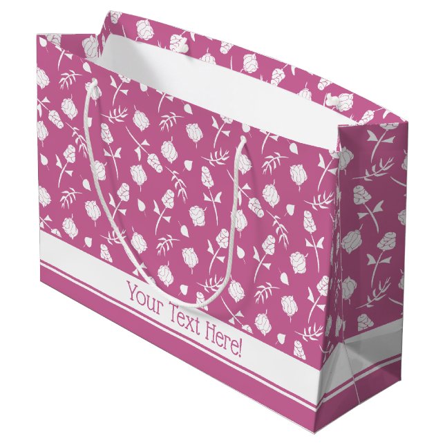 Hübsche Rosa und Weiße Rosen Rosenknospe, Blumendr Große Geschenktüte (Rückseite Schrägansicht)