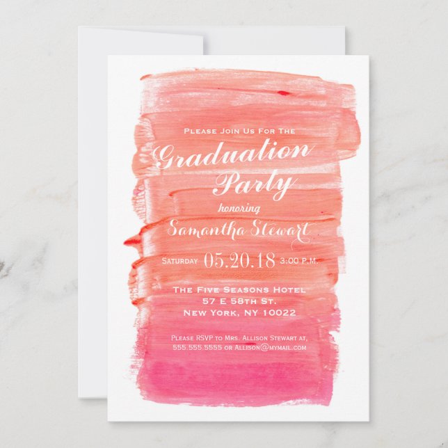 Hübsche rosa Watercolor-Abschluss-Party Einladung (Vorderseite)