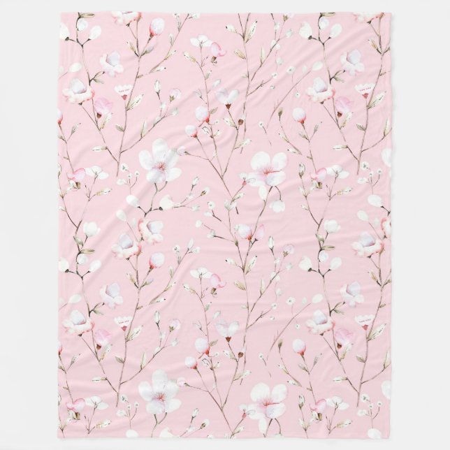 Hübsche rosa weiße Blumen   Fleecedecke (Vorderseite)