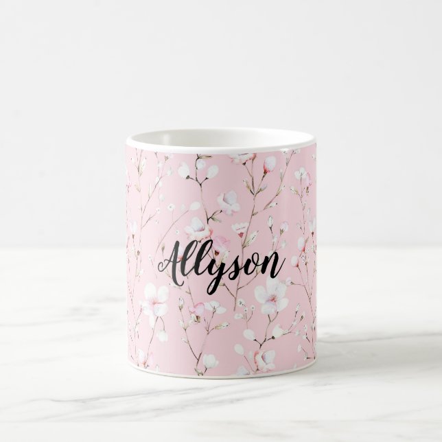 Hübsche rosa weiße Blumen Kaffeetasse (Mittel)