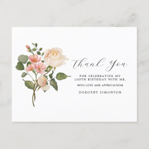 Hübsche rosa weiße Blumen zum 100. Geburtstag Dank Postkarte