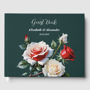 Hübsche rosa weiße rote Rosen Blumen grüne Hochzei Gästebuch