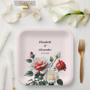 Hübsche rosa weiße rote Rosen Blumen Hochzeit Pappteller