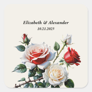 Hübsche rosa weiße rote Rosen Blumen Hochzeit Quadratischer Aufkleber