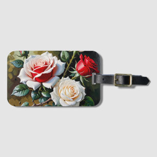 Hübsche rosa weiße rote Rosen Ölmalerei Gepäckanhänger