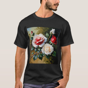 Hübsche rosa weiße rote Rosen Ölmalerei T-Shirt