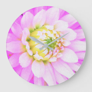 Hübsche rosa, weiße und gelbe Kaktus-Dahlie Makro Große Wanduhr