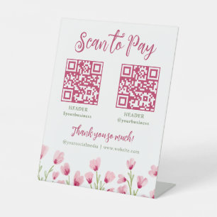 Hübsche rosa Wildblumen-Scan-to-Pay-2-QR-Codes Sockelschild