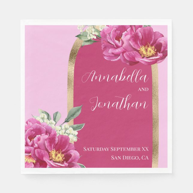 Hübsche rosafarbene Peonies mit Gold auf rosa Hoch Serviette (Vorderseite)