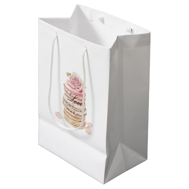 Hübsche Rose Blumenrosa Pfirsichcreme Brautparty Mittlere Geschenktüte (Vorderseite Schrägansicht)