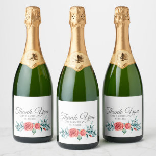Hübsche Rose & Eukalyptus Vielen Dank Weinetikett