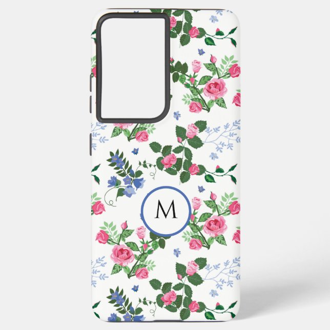Hübsche Rose Garden Floral Monogramm Samsung Galaxy Hülle (Rückseite)