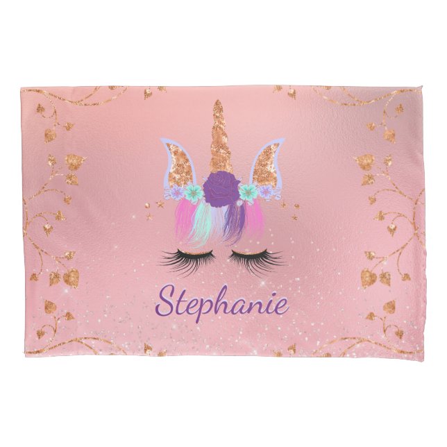 Hübsche Rose Gold Einhorn Glitzer Personalisierter Kissenbezug (Vorderseite)