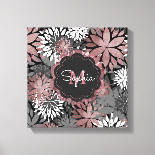 Hübsche Rose Gold Floral Illustration Muster Leinwanddruck