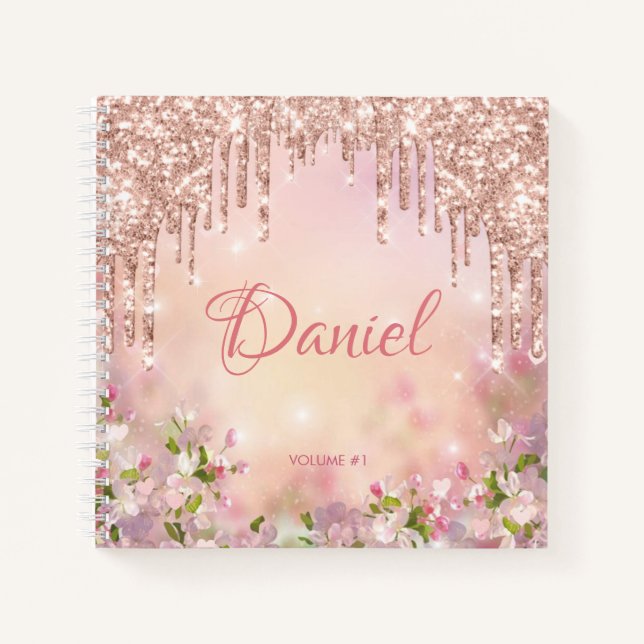 hübsche Rose Gold Glitzer Ihr Name personalisiert  Notizbuch (Vorderseite)