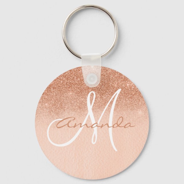 Hübsche Rose Gold Ombre Monogram Personalisiert Schlüsselanhänger (Vorderseite)