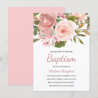 Hübsche Rose Gold Pink Blume Taufe einladen