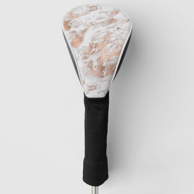 Hübsche Rose Gold Weißer Glitzy Marmor Golf Headcover (Vorderseite)