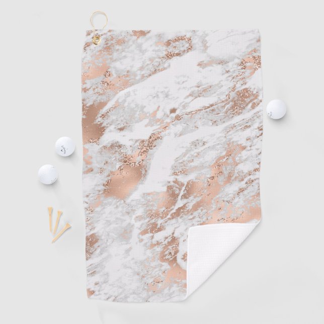 Hübsche Rose Gold Weißer Glitzy Marmor Golfhandtuch (Insitu)