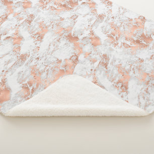 Hübsche Rose Gold Weißer Glitzy Marmor Sherpadecke