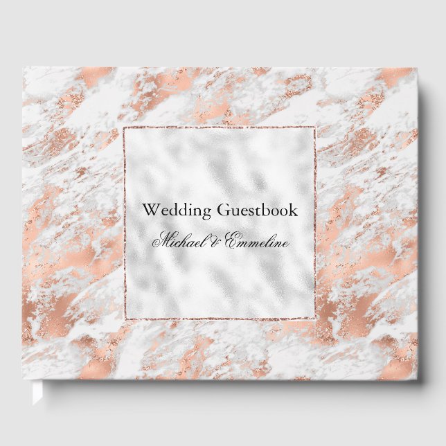 Hübsche Rose Goldene Glitzy Marmorhochzeit Gästebuch (Vorderseite)