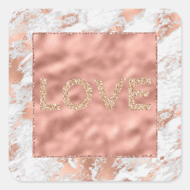 Hübsche Rose Goldene Glitzy Quadratischer Aufkleber (Vorderseite)