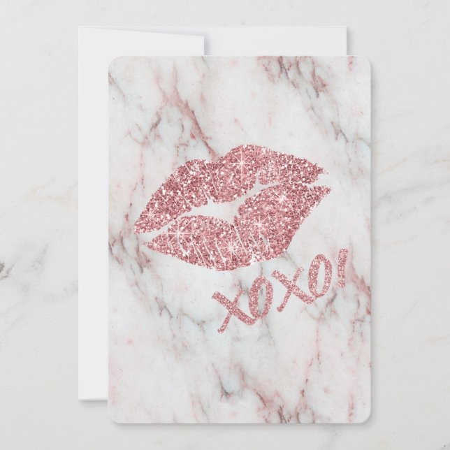 Hübsche Rose Imitate Glitzer XOXO Kiss Einladung (Vorderseite)