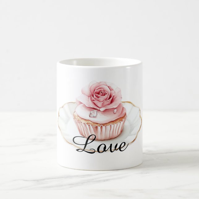 Hübsche Rose Rosa Blumenmuffin Kaffeetasse (Mittel)