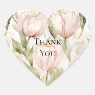 Hübsche Rosé Rosa Creme Tulpen Blumen Dankeschön Herz-Aufkleber
