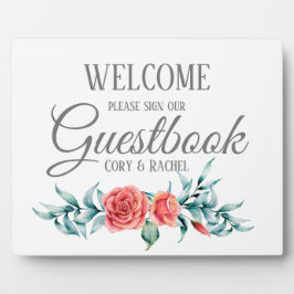 Hübsche Rose und Eucalyptus Guestbook Tabletop Fotoplatte