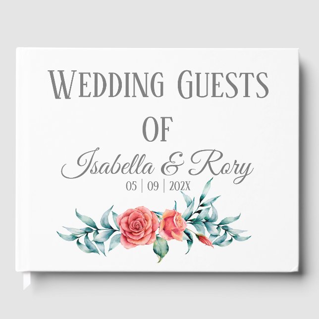 Hübsche Rose und Eukalyptus Bouquet Wedding Gästebuch (Vorderseite)