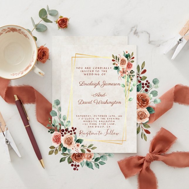 Hübsche Rose und Goldhochzeit Einladung (Von Creator hochgeladen)
