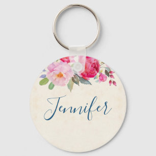 Hübsche Rose und Peony Border Schlüsselanhänger
