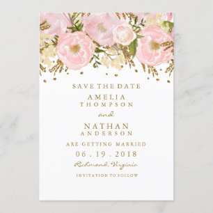 Hübsche roségoldene Blumen-Hochzeitseinladung Save The Date