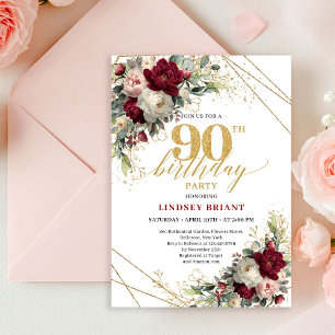 Hübsche roségoldene Floral-Einladung zum 90. Gebur Einladung