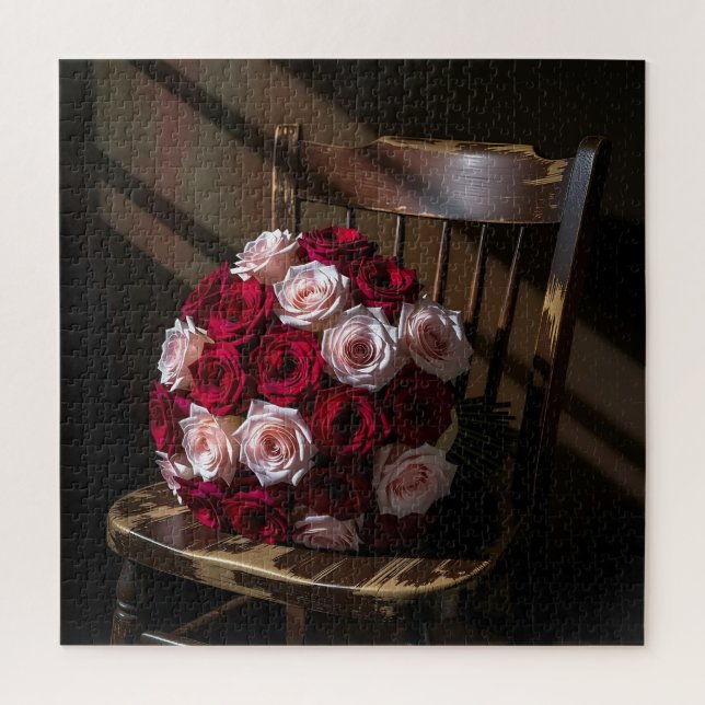 Hübsche Rosen auf einem rustikalen Stuhl   (Vertikal)