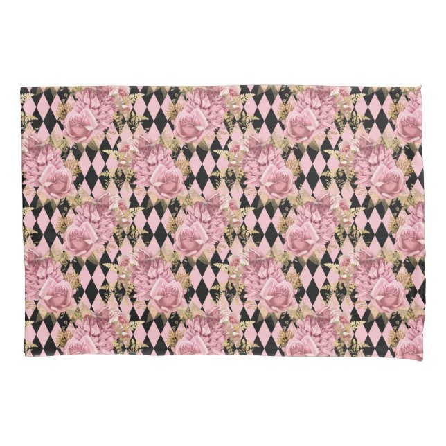 Hübsche Rosen auf Harlequin Kissenbezug (Vorderseite)