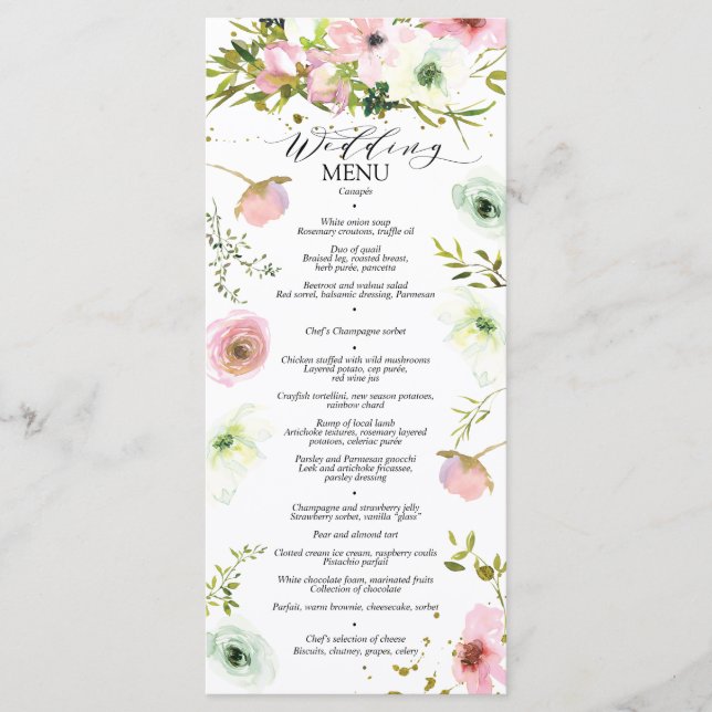 Hübsche Rosen mit Goldspritze Menükarte (Vorderseite)