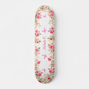 Hübsche Rosen und rosa Schmetterlinge Skateboard