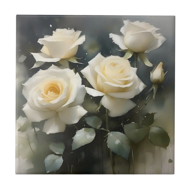 Hübsche Rosengarten Aquarellmalerei Fliese (Vorderseite)