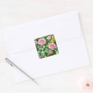 Hübsche Rosenstrahlen florale Kunstkleber Quadratischer Aufkleber